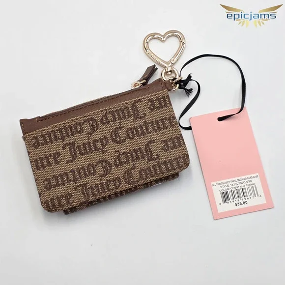 Juicy Couture All Things Juicy Tab Card Wallet Chestnut Chino Strawberry Heart - Picture 2 of 5